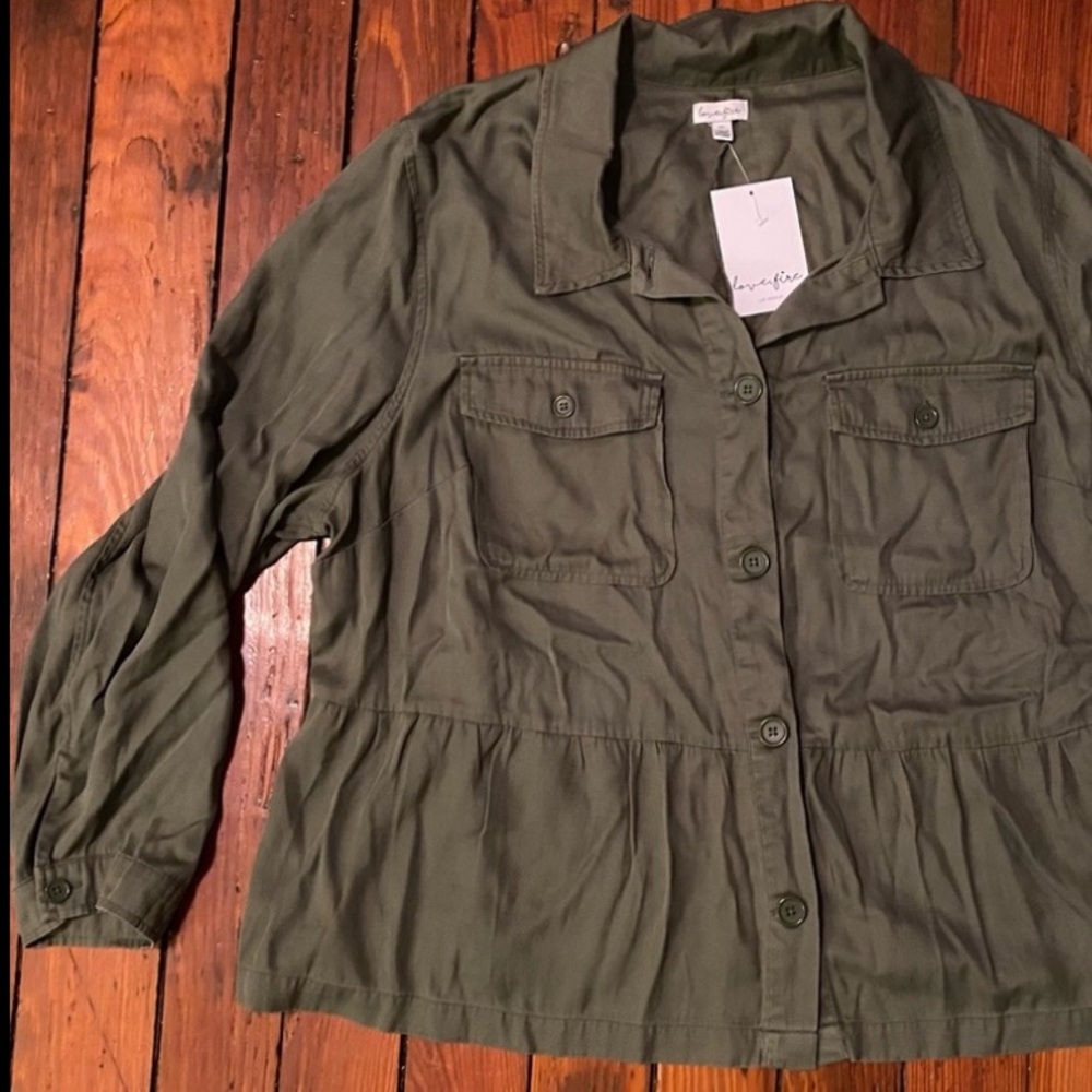 love Fire, LA Army Green Collared/Button Up Peplum Shacket Size 2X NWT